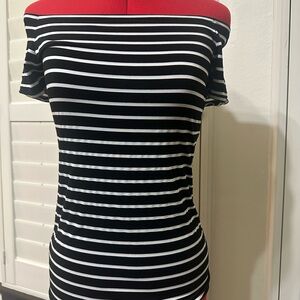 Black and White Striped Off-Shoulder Top
